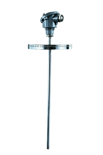 B-FL flanged industrial temperature sensor with interchangeable insert. RTD and thermocouple compatible. For pipelines, tanks, and high-temperature applications.