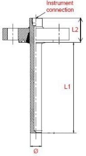 MA-FL flanged thermowell with PN16 flange connections (DN25, DN50, DN100) for secure sensor protection in tanks, containers, and piping systems.
