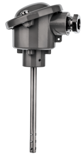 HVAC Temperature Sensor AUFO for precise air monitoring in ventilation and climate control. Features a slotted tube design for fast response and optional glass-encased Pt100 element for moisture protection.