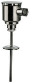 RT-BC hygienic temperature sensor with stainless steel protection head, ISO2852 Tri-Clamp & APC flange, CIP/SIP compatibility, and Pt100/Pt1000 measurement.