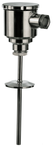 RT-BC hygienic temperature sensor with stainless steel protection head, ISO2852 Tri-Clamp & APC flange, CIP/SIP compatibility, and Pt100/Pt1000 measurement.