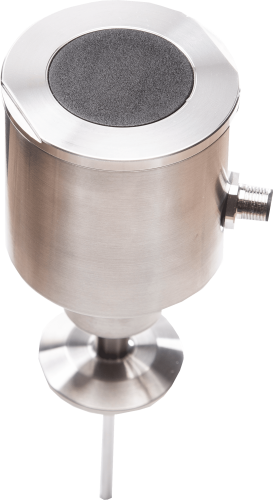 RT-BCQ-D hygienic temperature sensor with integrated display and Quick Connect system. Tri-Clamp, AISI 316L stainless steel, CIP/SIP-compatible, and 4-20mA output.