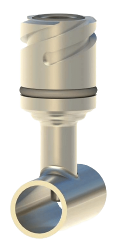 In-line thermowell with welded sensor pocket for hygienic small-diameter pipe systems. Orbital weldable with Quick Connect interface.