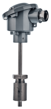 BUI-O industrial temperature sensor with a spring-loaded coupling for secure contact. The welded ring ensures a fixed depth while the spring maintains stable pressure.