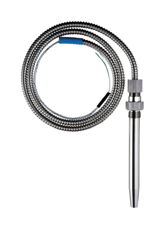 Marine-certified exhaust gas temperature sensor REG2 / TEG2 for 2-stroke diesel engines. Features a solid drilled protective pocket and spring-loaded insert.