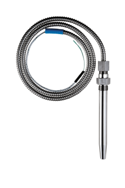 Marine-certified exhaust gas temperature sensor REG2 / TEG2 for 2-stroke diesel engines. Features a solid drilled protective pocket and spring-loaded insert.
