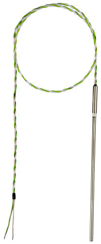 RM2 mineral-insulated temperature sensor with a fixed cable for rugged and flexible installations in industrial process control and high-temperature environments.