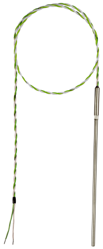 RM2 mineral-insulated temperature sensor with a fixed cable for rugged and flexible installations in industrial process control and high-temperature environments.