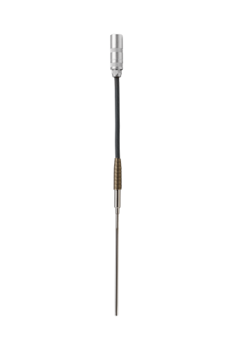RM3 mineral-insulated temperature sensor with a plug or head for secure and high-reliability industrial applications, available with adjustable coupling.
