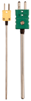 TM1 mineral-insulated thermocouple sensor with standard or mini plug for handheld thermometers, test benches, and data loggers. Designed for portable industrial temperature measurement.