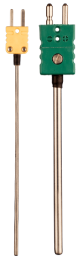 TM1 mineral-insulated thermocouple sensor with standard or mini plug for handheld thermometers, test benches, and data loggers. Designed for portable industrial temperature measurement.