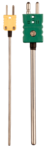 TM1 mineral-insulated thermocouple sensor with standard or mini plug for handheld thermometers, test benches, and data loggers. Designed for portable industrial temperature measurement.