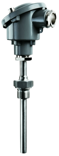B Series modular industrial temperature sensor with interchangeable insert. RTD or thermocouple, marine-approved, head-mounted transmitter optional.