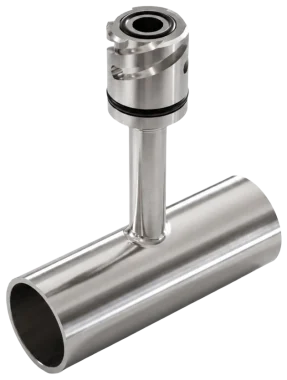 Quick Connect in-line thermowell – sensor pocket welded into a pipe section with bayonet coupling on top