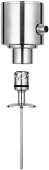 Quick Connect temperature sensor RT-BCQ shown as exploded view – sensor head with M12 plug above the clamp thermowell with bayonet coupling