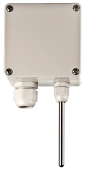Type RR1-P room temperature sensor with a wall-mounted ABS plastic housing and stainless steel protection tube