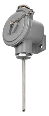 Type RR1 room temperature sensor with a wall-mounted aluminium housing and stainless steel protection tube