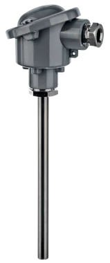 Type A temperature sensor with an interchangeable measuring insert and adjustable immersion depth