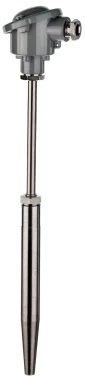 Type D temperature sensor with a tapered weld-in thermowell, extension neck and aluminium connection head