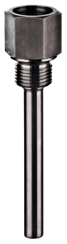 MA-PW1 threaded thermowell with internal and external BSP threads, designed for protecting temperature sensors in industrial processes.