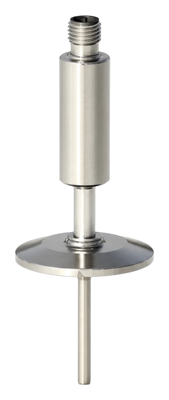 Hygienic temperature sensor RT-BP1-T-C with an integrated 4-20 mA transmitter and Tri-Clamp connection