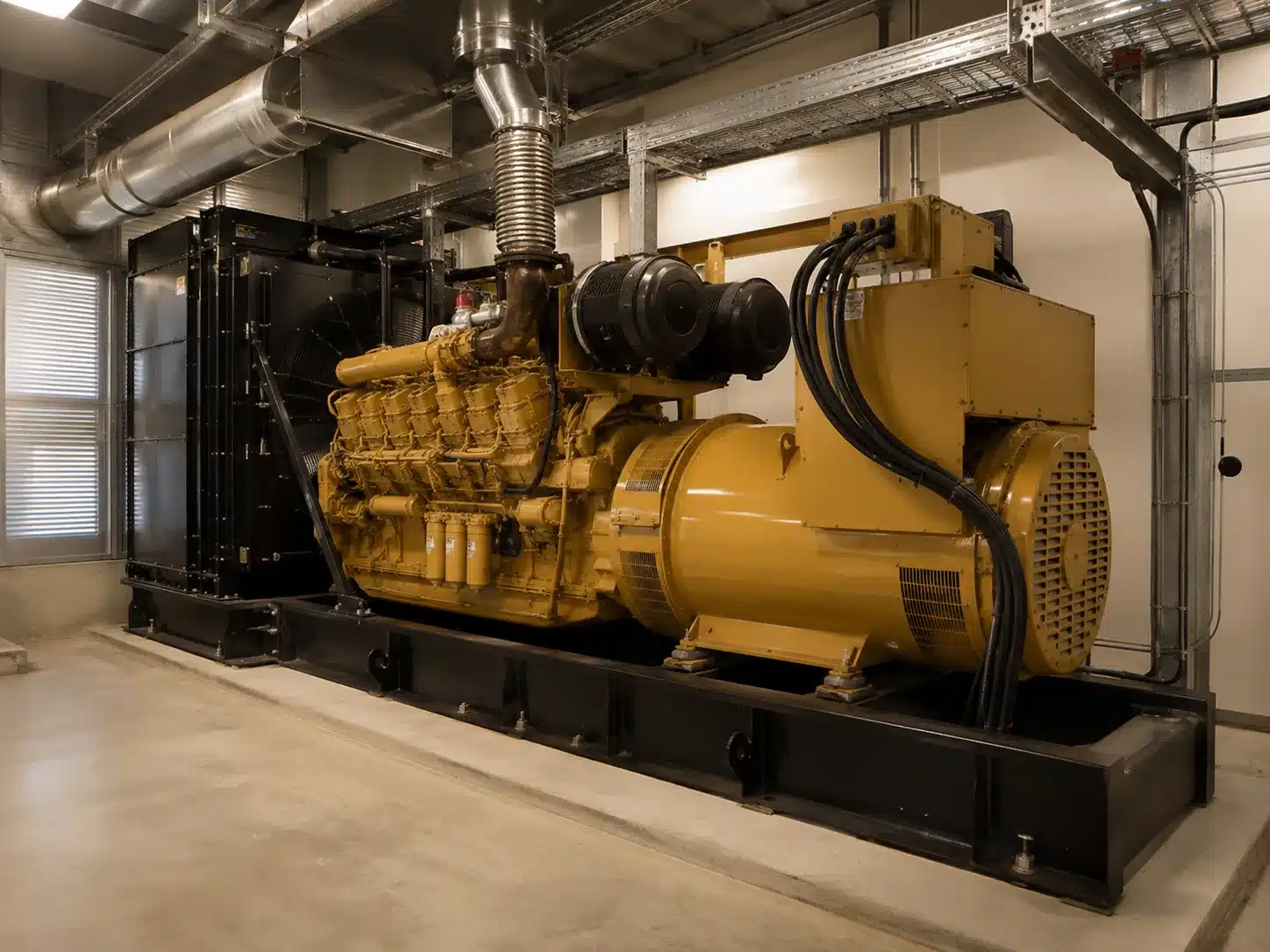 Industrial diesel generator set in a plant room