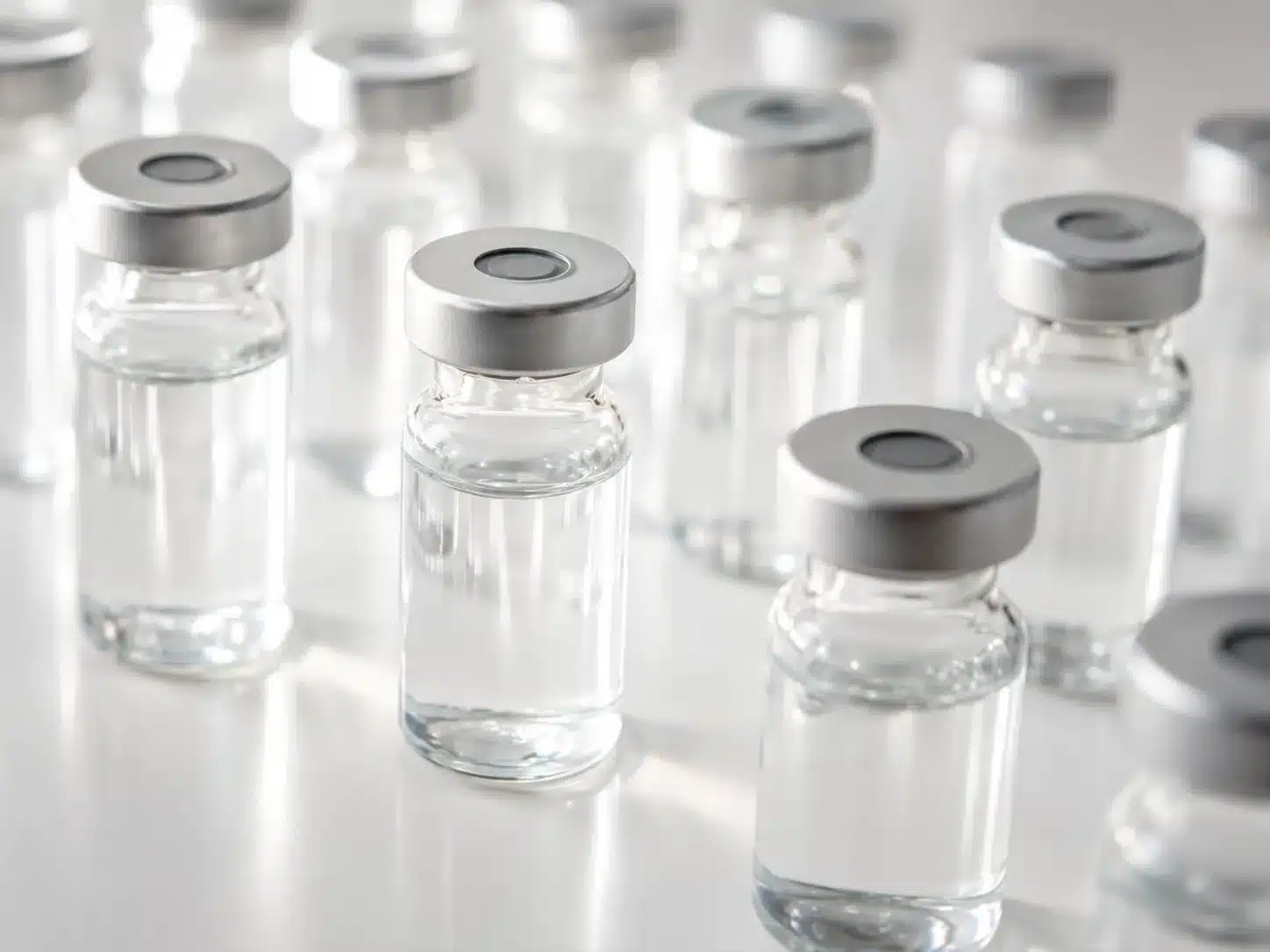 Sterile pharmaceutical vials on a filling line