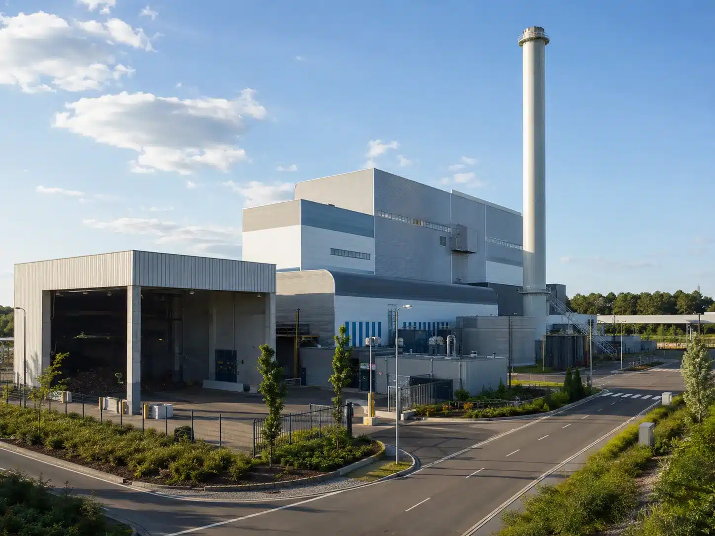 Modern waste-to-energy plant exterior